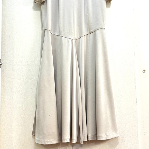 Theia Embellished Long Sleeve Satin Gown - Picture 8 of 10